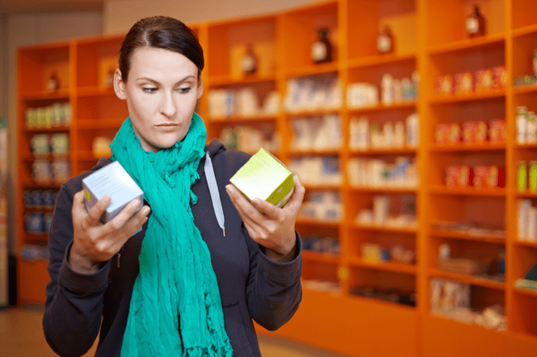 Image of a customer comparing prices and making a decision